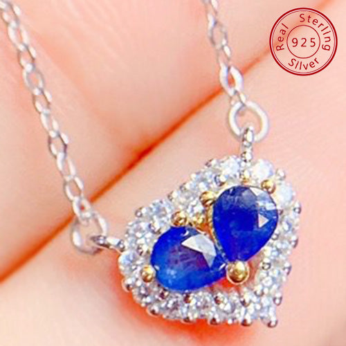 JLUXS Alluring Ladies White Gold Rhodium Over Sterling Silver Genuine Sapphire & Created White Sapphire Necklace