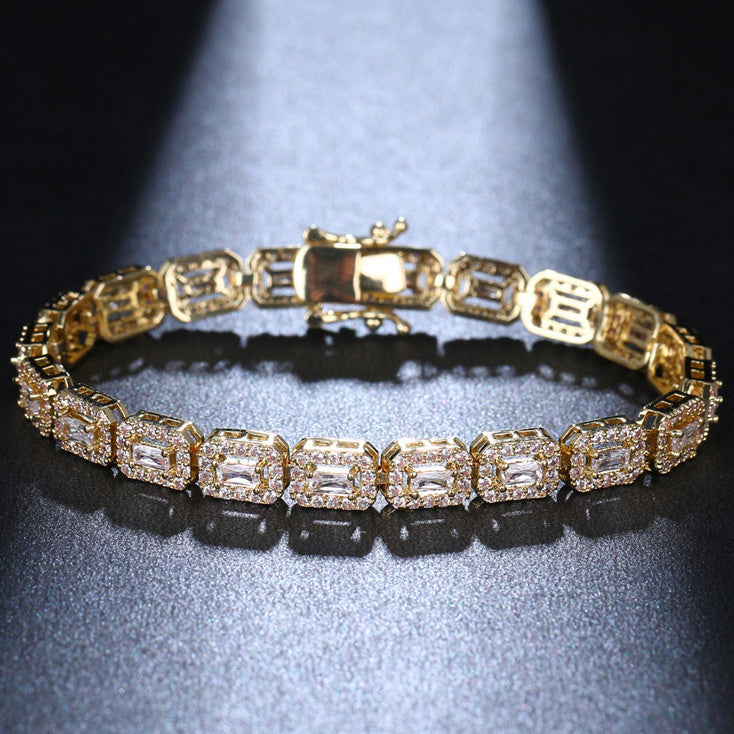 JLUXS Elegant Ladies Yellow Gold Rhodium Over Sterling Silver Created White Diamond Bracelet