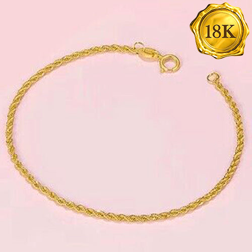 JLUXS 18 CM 7 INCHES AU750 18KT SOLID YELLOW GOLD ROPE BRACELET
