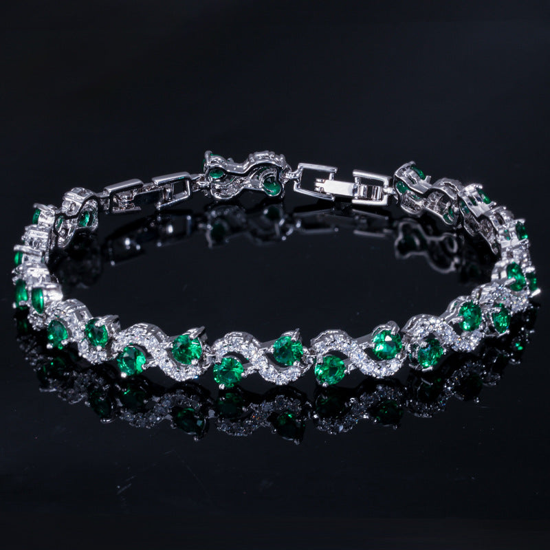 JLUXS Ideal Ladies White Gold Rhodium Over Sterling Silver Created Emerald & Created White Diamond Bracelet
