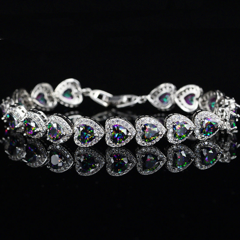 JLUXS Elite Ladies White Gold Rhodium Over Sterling Silver Created Mystic Topaz Bracelet