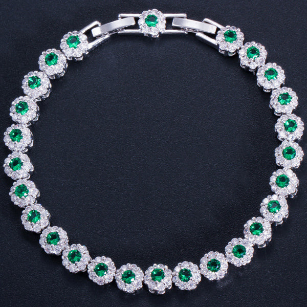 JLUXS Splendid Womens Stainless Steel Sparkling Created Emerald & White Sapphire Bracelet