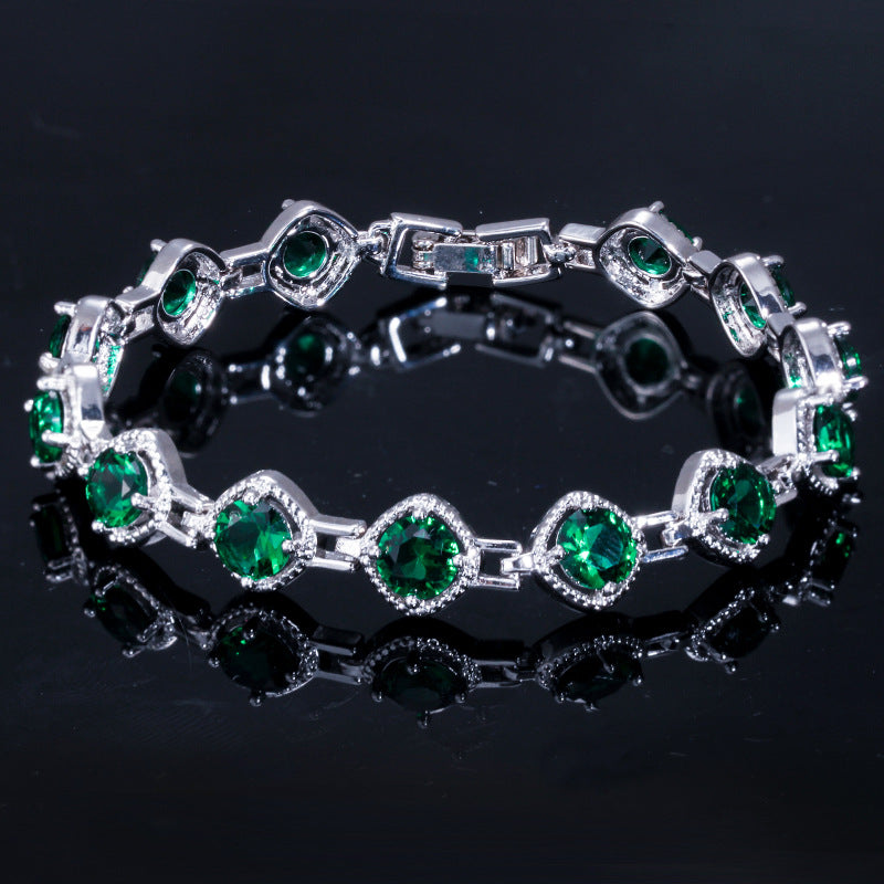 JLUXS Beautiful Womens Stainless Steel Sparkling Created Emerald Sapphire Bracelet