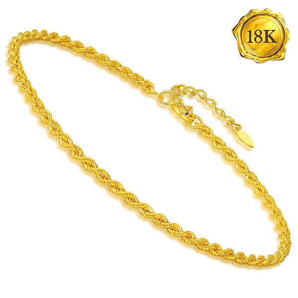 JLUXS 22 CM 9 INCHES AU750 18KT SOLID YELLOW GOLD ROPE BRACELET