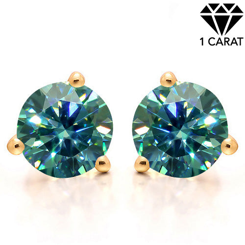 JLUXS 1.00 CT BLUE DIAMOND MOISSANITE (HEART & ARROWS CUT/VVS) 10KT YELLOW SOLID GOLD EARRINGS STUD