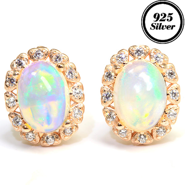 JLUXS Luxuriant Women Yellow Gold Rhodium Over Sterling Silver 1.20 Cts Genuine Opal & Created White Sapphire Earrings