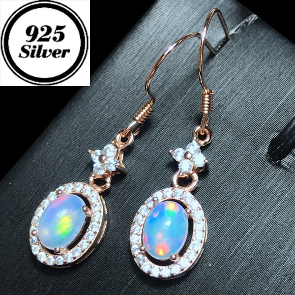 JLUXS Beautiful Ladies Rose Gold Rhodium Over Sterling Silver 1.20 Cts Genuine Opal & Created White Sapphire Dangle Earrings