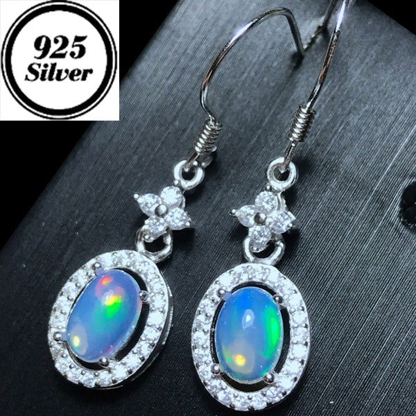 JLUXS Beautiful Ladies Rose Gold Rhodium Over Sterling Silver 1.20 Cts Genuine Opal & Created White Sapphire Dangle Earrings