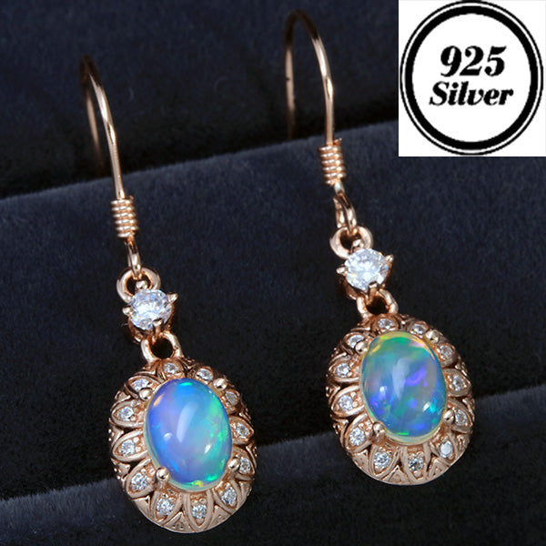 JLUXS Splendid Ladies Rose Gold Rhodium Over Sterling Silver 1.00 Cts Genuine Opal & Created White Sapphire Dangle Earrings (Copy)