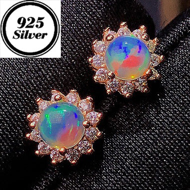 JLUXS Elite Ladies Rose Gold Rhodium Over Sterling Silver 1.00 Cts Genuine Opal & Created White Sapphire Earrings