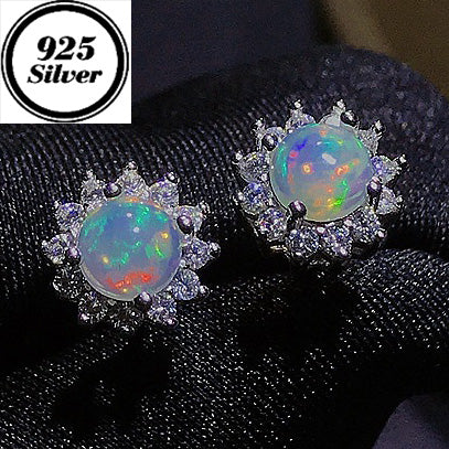 JLUXS Awesome Ladies White Gold Rhodium Over Sterling Silver 1.00 Cts Genuine Opal & Created White Sapphire Earrings