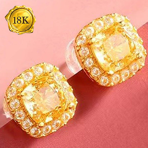 JLUXS 1.50 CT CREATED YELLOW DIAMOND & CREATED WHITE SAPPHIRE 18KT SOLID GOLD EARRINGS