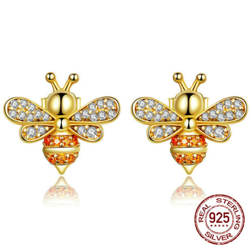 JLUXS Beautiful Ladies Yellow Gold Rhodium Over Sterling Silver Created Sapphire Bee EarringsARRINGS STUD