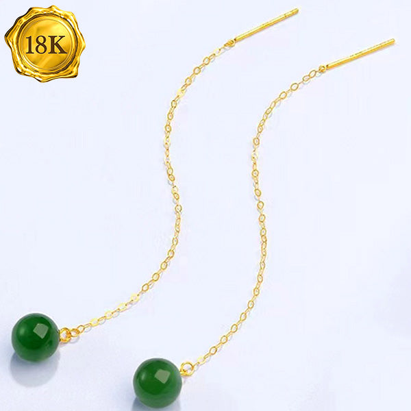 JLUXS UNIQUE DESIGN ! 18KT SOLID GOLD JADE DANGLE EARRINGS