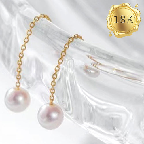 JLUXS 6 - 7MM FRESH WATER PEARL 18KT SOLID GOLD DANGLE EARRINGS