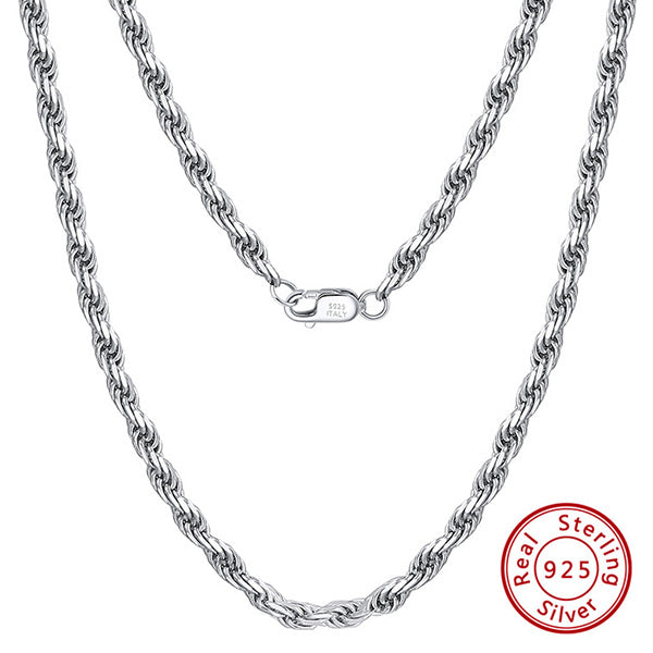 JLUXS Womens White Gold Rhodium Over Sterling Silver 45 cm 18 Inches Rope Chain