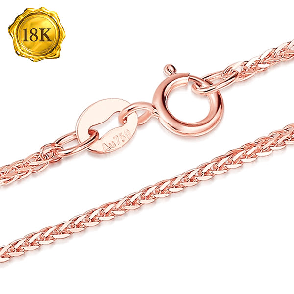 JLUXS 45 CM 18 INCHES AU750 DIAMOND-CUT SQUARE 18KT SOLID ROSE GOLD WHEAT CHAIN