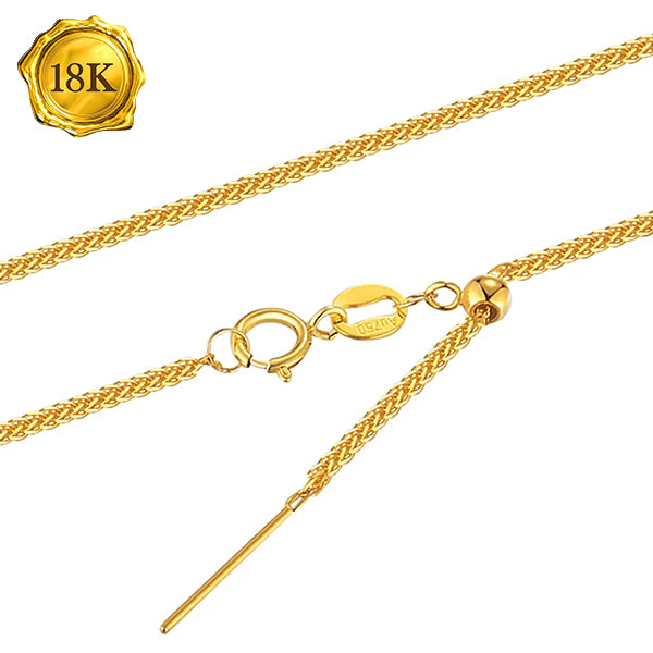 JLUXS 45 CM 18 INCHES AU750 DIAMOND-CUT SQUARE 18K YELLOW SOLID GOLD WHEAT ADJUSTABLE NECKLACE