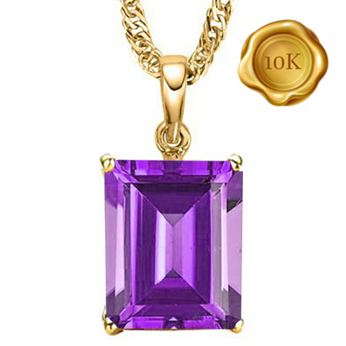JLUXS EMERALD CUT 4X6MM AMETHYST 10KT SOLID YELLOW GOLD PENDANT