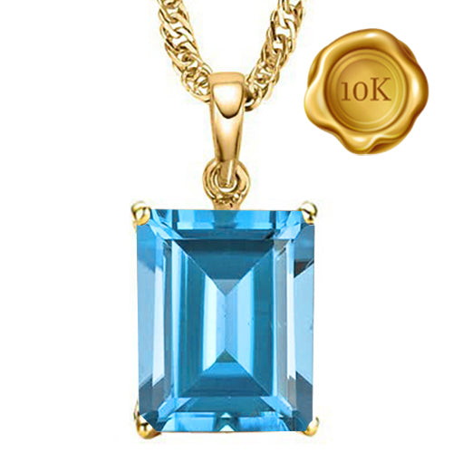 JLUXS EMERALD CUT 4X6MM BLUE TOPAZ 10KT SOLID YELLOW GOLD PENDANT