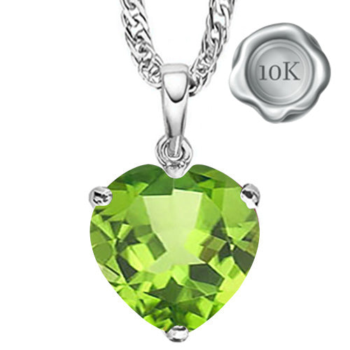 JLUXS HEART CUT 6MM PERIDOT 10KT SOLID WHITE GOLD PENDANT