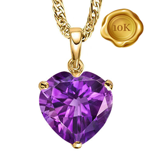 JLUXS HEART CUT 6MM AMETHYST 10KT SOLID YELLOW GOLD PENDANT