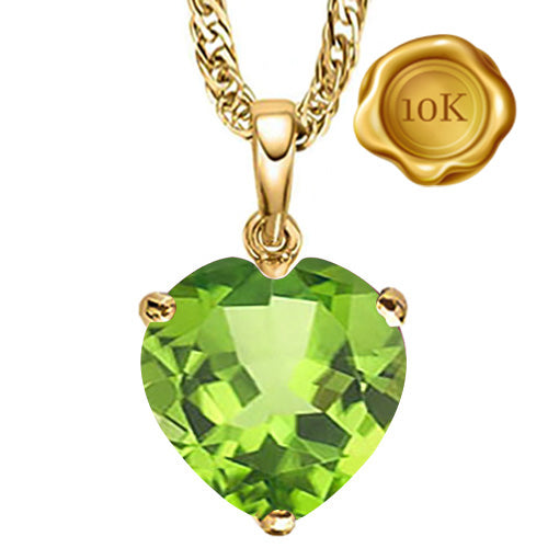 JLUXS HEART CUT 6MM PERIDOT 10KT SOLID YELLOW GOLD PENDANT