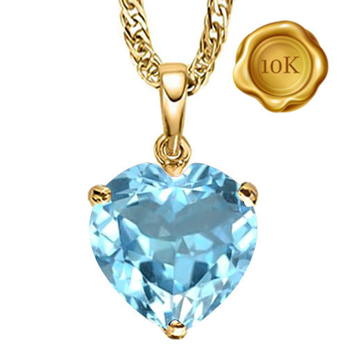 JLUXS HEART CUT 6MM BLUE TOPAZ 10KT SOLID YELLOW GOLD PENDANT