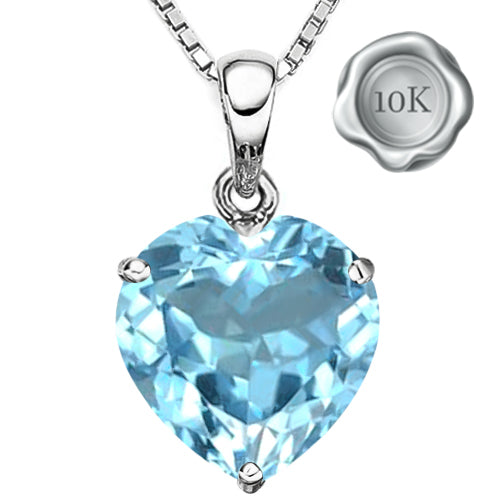 JLUXS HEART CUT 6MM BLUE TOPAZ 10KT SOLID WHITE GOLD PENDANT