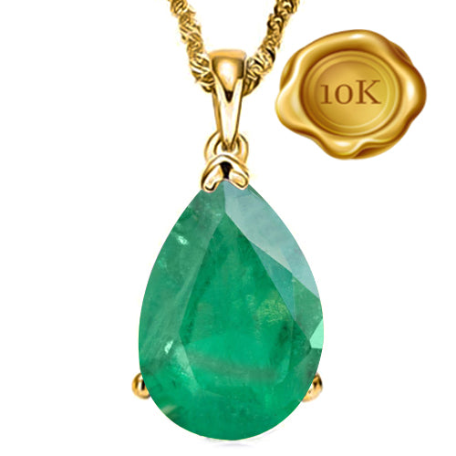 JLUXS PEAR 5X7MM GENUINE EMERALD 10KT SOLID YELLOW GOLD PENDANT