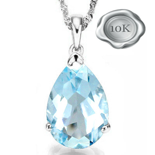 JLUXS PEAR 5X7MM BLUE TOPAZ 10KT SOLID WHITE GOLD PENDANT