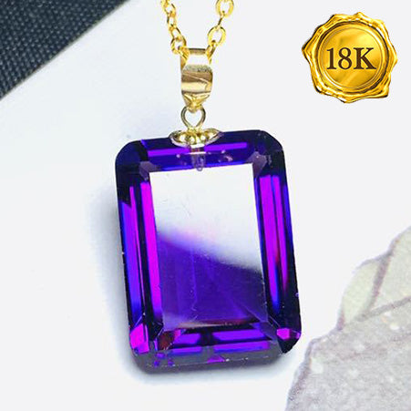 JLUXS 12X16MM 12.50 CARAT AMETHYST 18KT SOLID YELLOW GOLD PENDANT