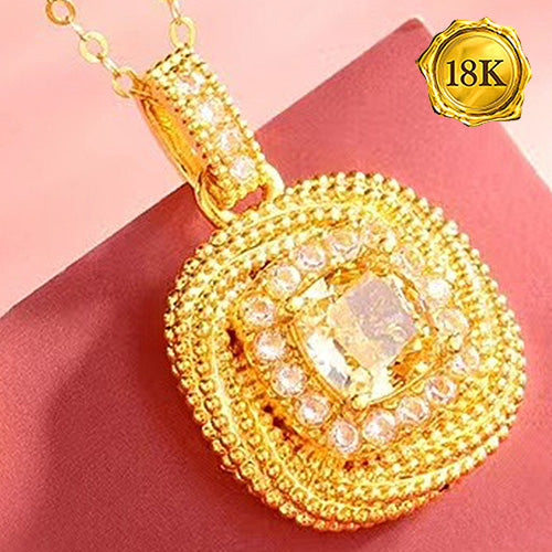 JLUXS 1.00 CT CREATED YELLOW DIAMOND & CREATED WHITE SAPPHIRE 18KT SOLID GOLD PENDANT