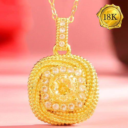 JLUXS 1.00 CT CREATED YELLOW DIAMOND & CREATED WHITE SAPPHIRE 18KT SOLID GOLD PENDANT