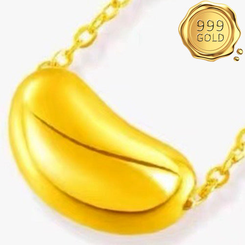JLUXS HOLLOW BEAN 24KT SOLID GOLD PLATED PENDANT WITH 925 STERLING SILVER CHAIN