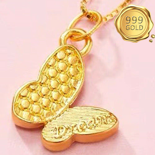 JLUXS 24KT SOLID YELLOW GOLD PLATED HOLLOW BUTTERFLY PENDANT