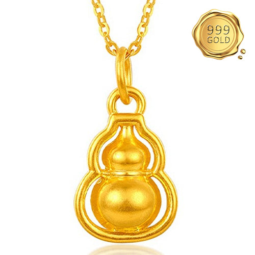 JLUXS 24KT SOLID YELLOW GOLD PLATED HOLLOW GOURD PENDANT