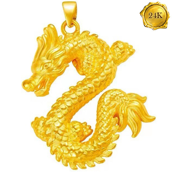 JLUXS 24KT SOLID YELLOW GOLD PLATED HOLLOW DRAGON PENDANT