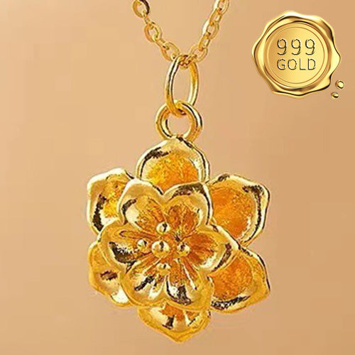 THREE DIMENSIONAL 24KT SOLID YELLOW GOLD PLATED HOLLOW FLOWER PENDANT