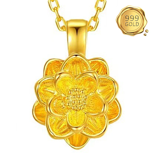 JLUXS 24KT SOLID YELLOW GOLD PLATED LOTUS PENDANT