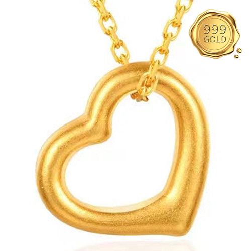 JLUXS 24KT SOLID YELLOW GOLD PLATED HOLLOW HEART PENDANT