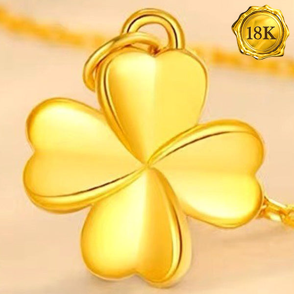 JLUXS 24KT SOLID YELLOW GOLD PLATED LUCKY FOUR CLOVER HOLLOW PENDANT