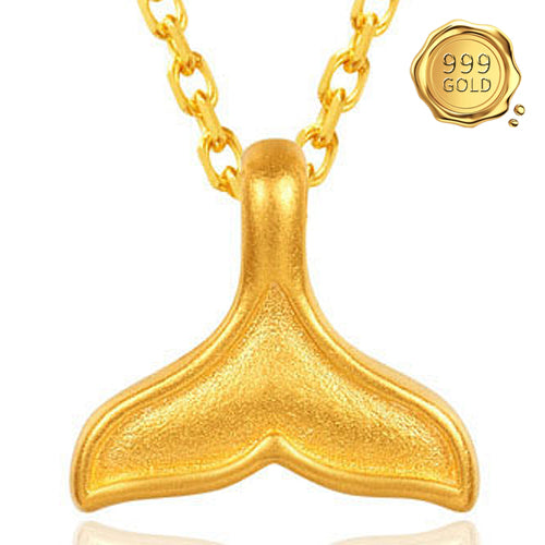 JLUXS 24KT SOLID YELLOW GOLD PLATED HOLLOW WHALE TAIL PENDANT