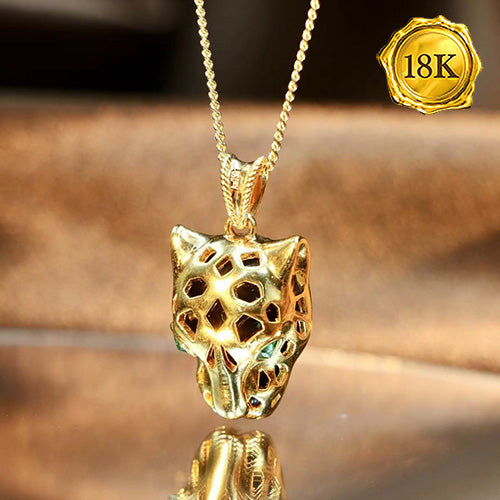 JLUXS GREEN GARNET & BLACK GARNET 18KT SOLID YELLOW GOLD LEOPARD PENDANT