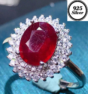 JLUXS Elegant Ladies White Gold Rhodium Over Sterling Silver 1.50 Cts Genuine Ruby & Created White Sapphire Ring