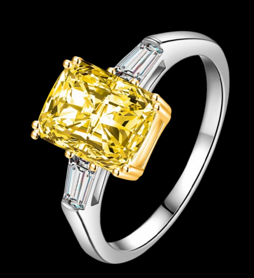 JLUXS Brilliant Ladies White & Yellow Gold Rhodium Over Sterling Silver Created Yellow Diamond & Created White Sapphire Ring