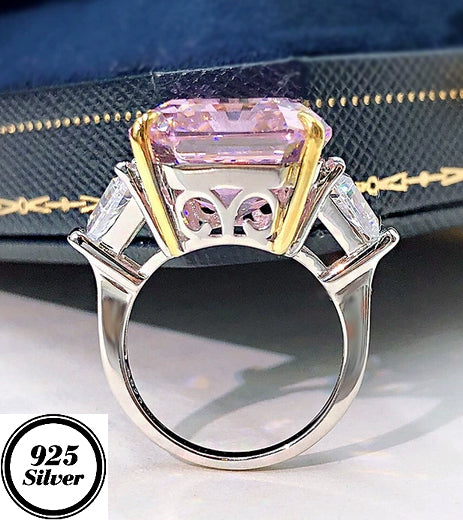 JLUXS Elegant Ladies White & Yellow Gold Rhodium Over Sterling Silver 10.00 Cts Created Pink Diamond & Created Diamond Ring