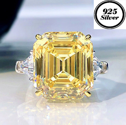 JLUXS Adorable Ladies White & Yellow Gold Rhodium Over Sterling Silver 10.00 Cts Created Yellow Diamond & Created Diamond Ring