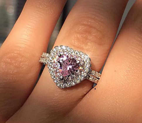 JLUXS Charming Womens White Gold Rhodium Over Sterling Silver Created Pink Diamond & Created Diamond Set