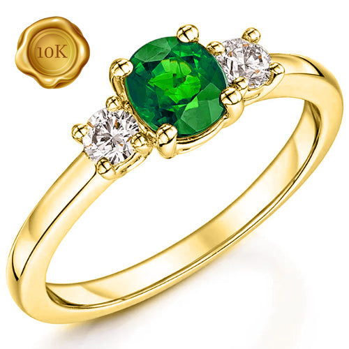 JLUXS PRICELESS 1.00 LAB GROWN ZAMBIAN EMERALD & DIAMOND MOISSANITE (D/VVS) 10KT YELLOW SOLID GOLD RING